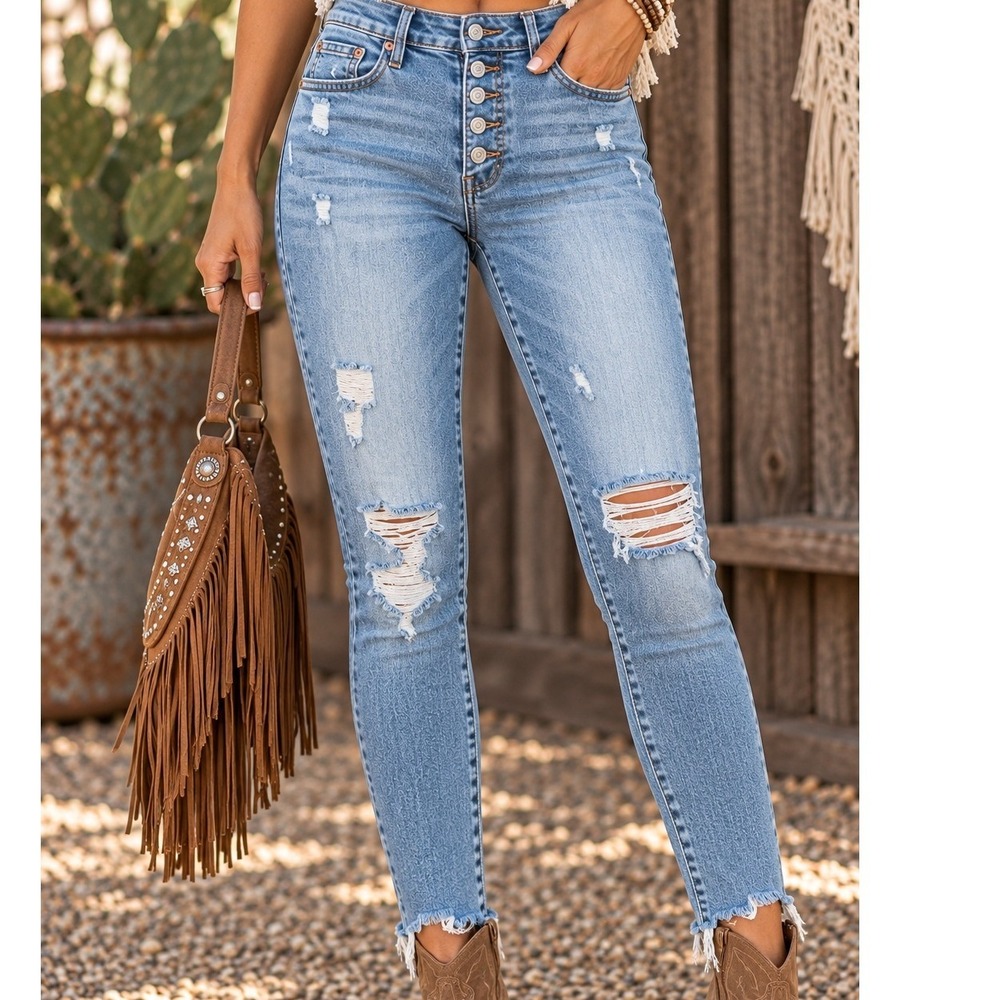 Lucky Brand Bridgette High Rise Skinny Distressed Button Fly Jeans Light Wash 26